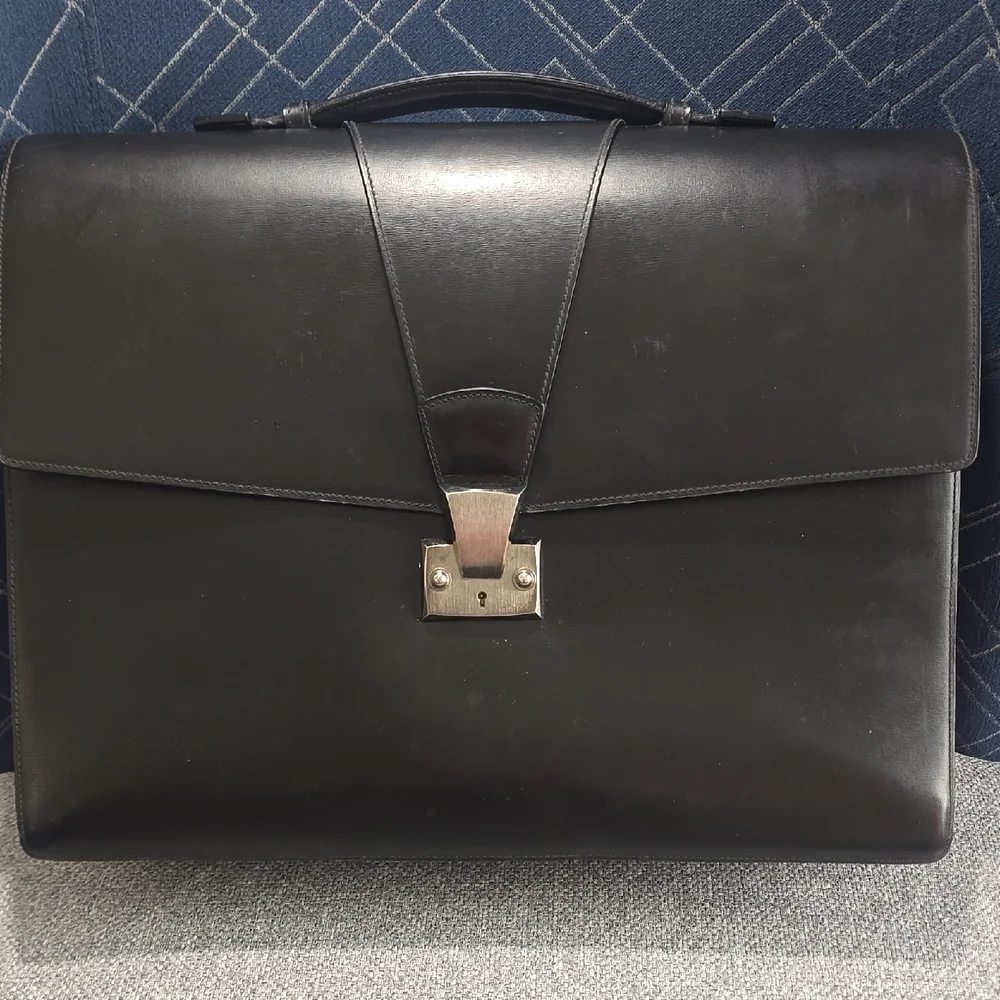 Cartier Black Leather Briefcase with Silver Lock